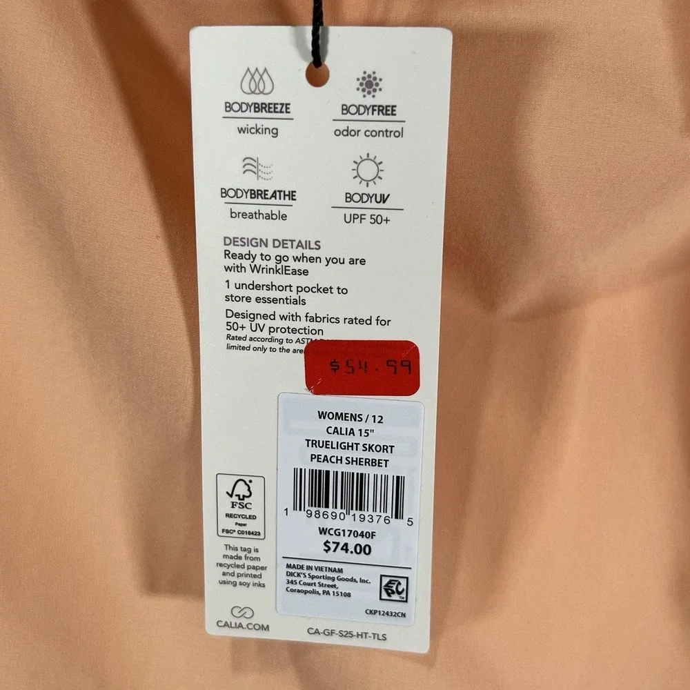 Calia Golf Skort Women's 12 Peach Orange‎ And White Side Zip